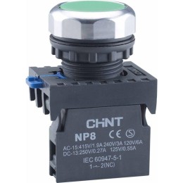 368578 | Кнопка упр. NP8-03BN/3 без подсветки, самовозв., зеленый, 3НЗ, IP65 (R) Chint
