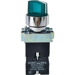 265954 | Переключатель NP2-BK12365, 2 положения фиксацией 1НО+1НЗ, зелёная AC230В (LED), IP40 (R) Chint
