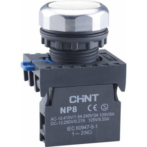 667642 | Кнопка упр. NP8-20BND/1 подствет., самовозв., белый, AC110-230В(LED), 2НО, IP65 (R) Chint
