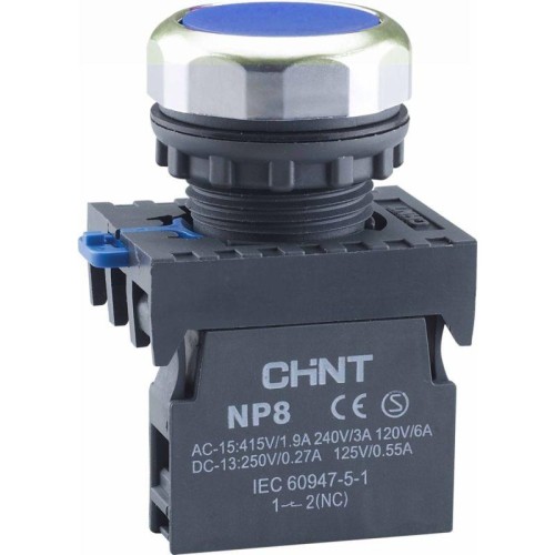 667582 | Кнопка упр. NP8-01BND/6 подствет., самовозв., синий AC110-230В(LED), 1НЗ, IP65 (R) Chint
