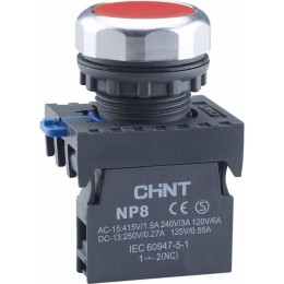 368573 | Кнопка упр. NP8-30BN/4 без подсветки, самовозв., красный, 3НО, IP65 (R) Chint
